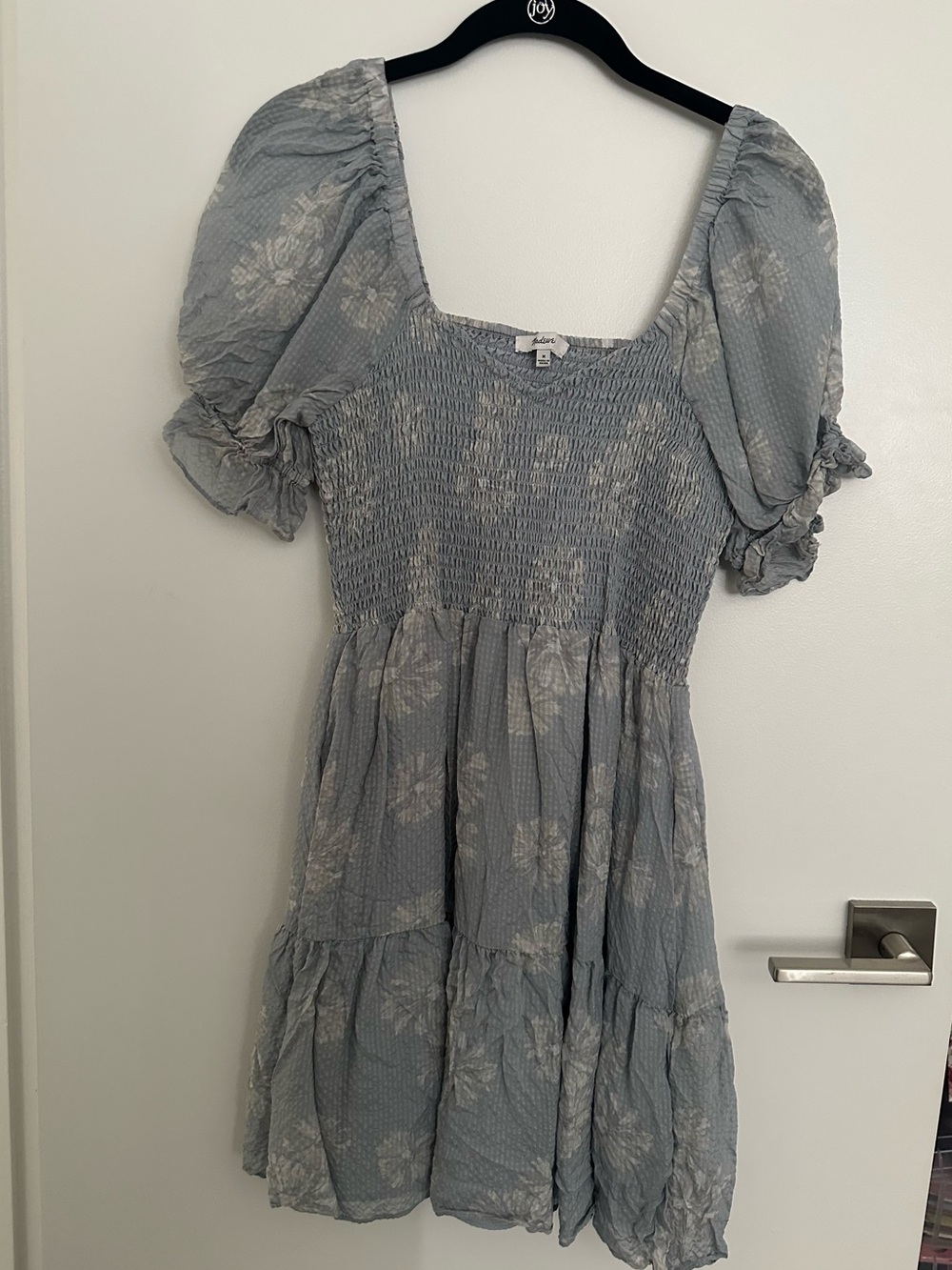 Madewell Smocked Puff Sleeve Mini Dress - Light Blue Floral